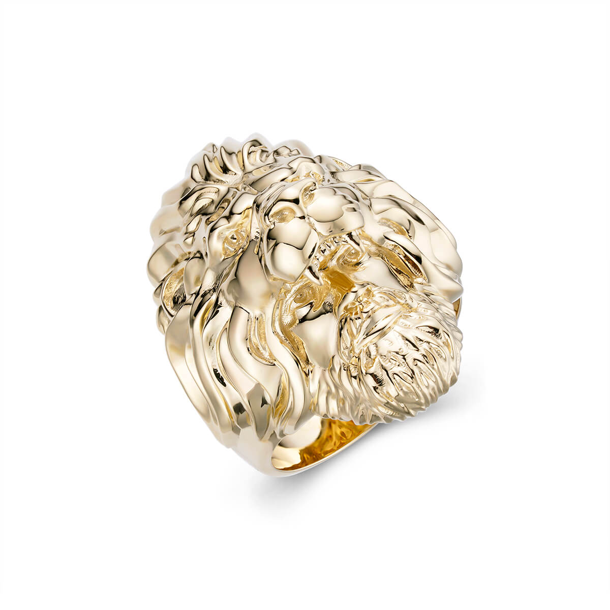 Men's Fine 14k Yellow Gold Textured Band Lion Head Ring (Size 4)|Amazon.com